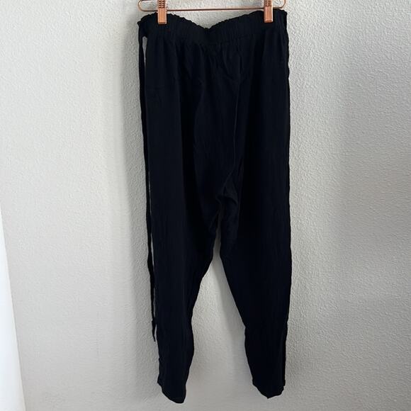 Eberjey Black Crinkle Rayon Pant with Front Tie Waist Medium - Picture 2 of 5